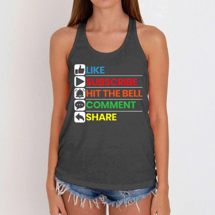 Like Subscribe Hit The Bell Comment Share Livestreaming Women's Knotted Racerback Tank