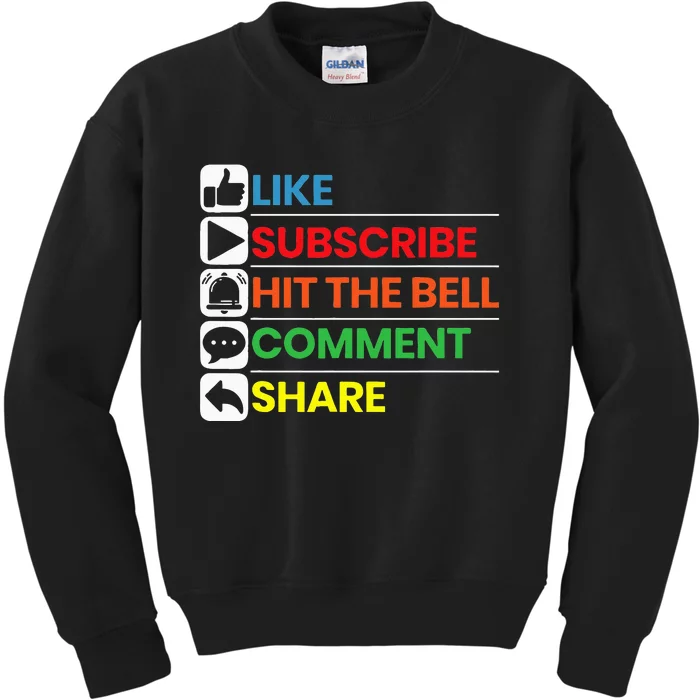 Like Subscribe Hit The Bell Comment Share Livestreaming Kids Sweatshirt