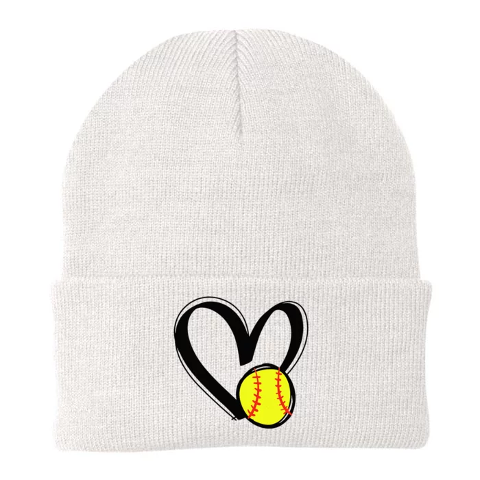 Love Softball Heart Knit Cap Winter Beanie