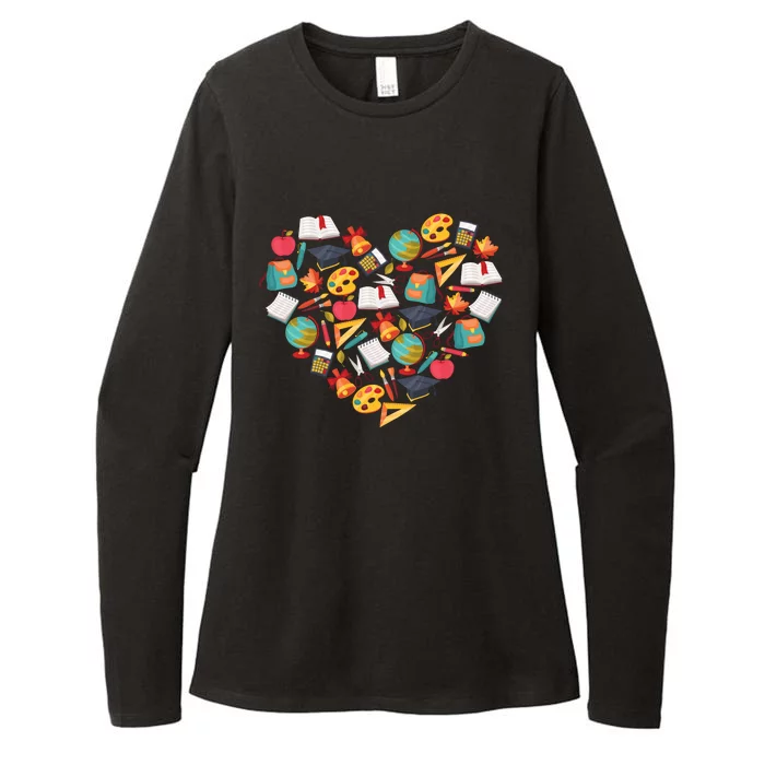 Love School Heart Womens CVC Long Sleeve Shirt