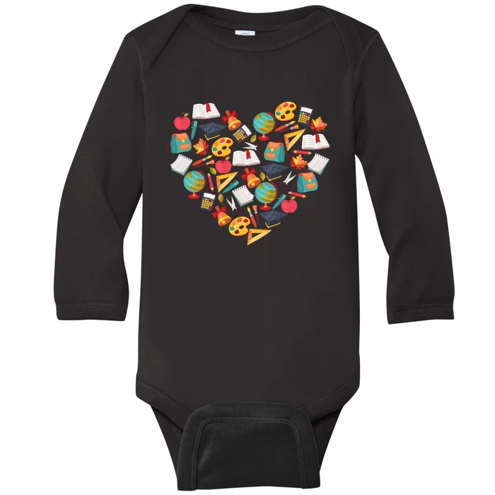 Love School Heart Baby Long Sleeve Bodysuit