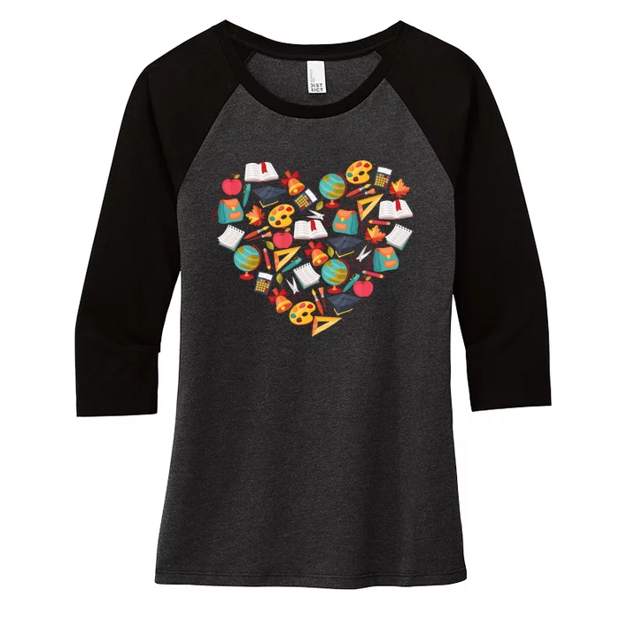 Love School Heart Women's Tri-Blend 3/4-Sleeve Raglan Shirt