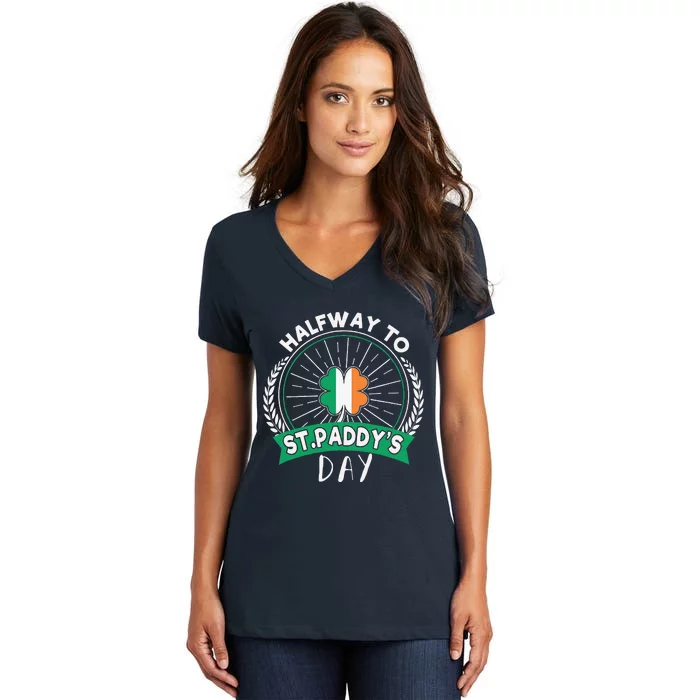 Leprechaun Shamrock Irish Halfwayo Saint Paddys Day Women's V-Neck T-Shirt