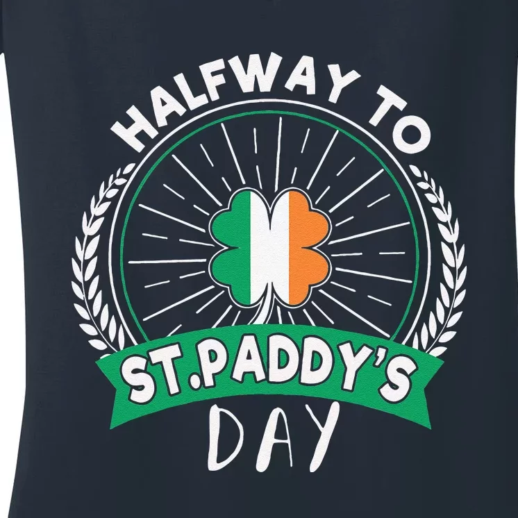 Leprechaun Shamrock Irish Halfwayo Saint Paddys Day Women's V-Neck T-Shirt