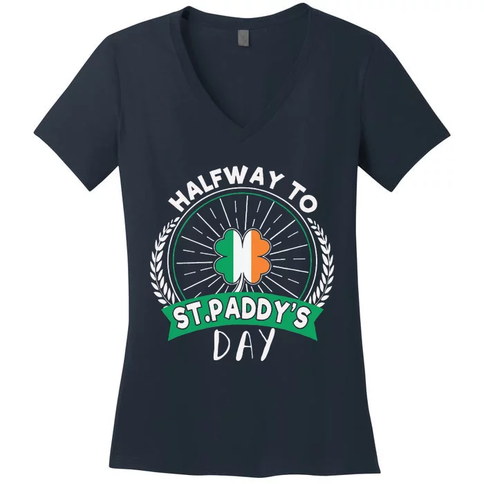 Leprechaun Shamrock Irish Halfwayo Saint Paddys Day Women's V-Neck T-Shirt