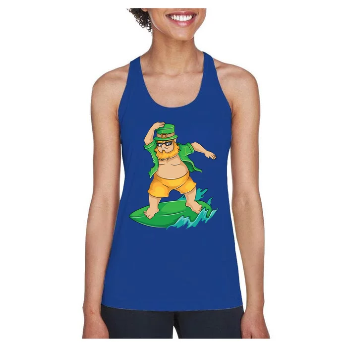 Leprechaun Surfer In Hawaii St Patrick's Day Funny Surf Gift Cute Gift Women's Racerback Tank