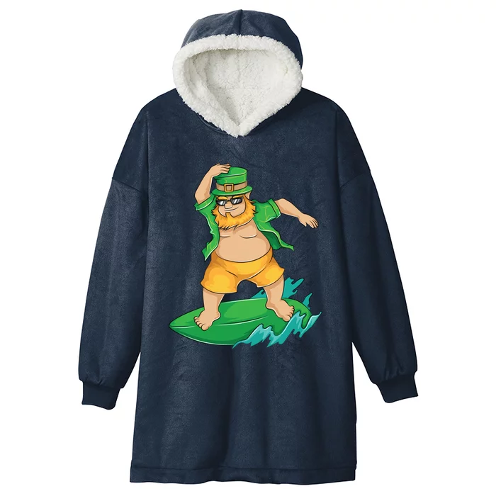 Leprechaun Surfer In Hawaii St Patrick's Day Funny Surf Gift Cute Gift Hooded Wearable Blanket