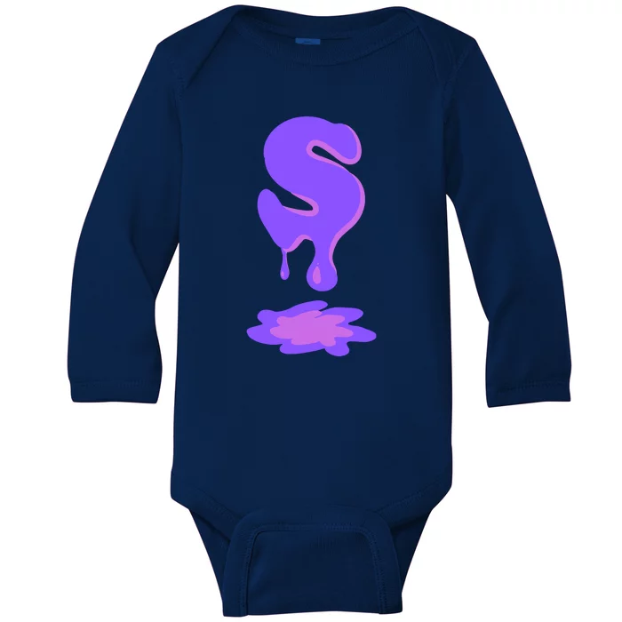 Letter S In Purple Baby Long Sleeve Bodysuit