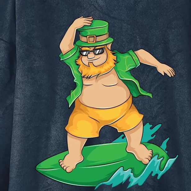 Leprechaun Surfer In Hawaii St Patrick's Day Funny Surf Gift Hooded Wearable Blanket