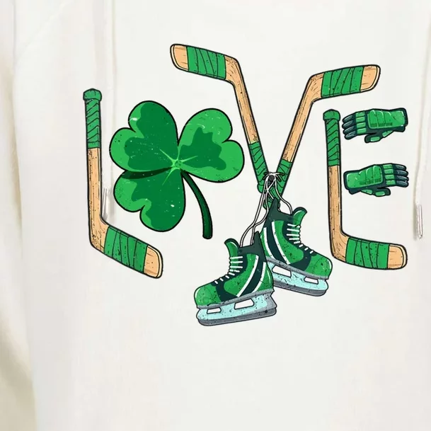 Love Shamrock Ice Hockey Lovers Happy St Patrick's Day Gift Womens Funnel Neck Pullover Hood