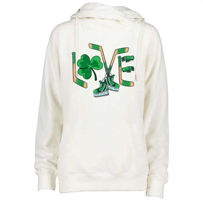 Love Shamrock Ice Hockey Lovers Happy St Patrick's Day Gift Womens Funnel Neck Pullover Hood