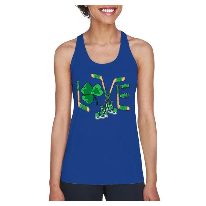 Love Shamrock Ice Hockey Lovers Happy St Patrick's Day Gift Women's Racerback Tank