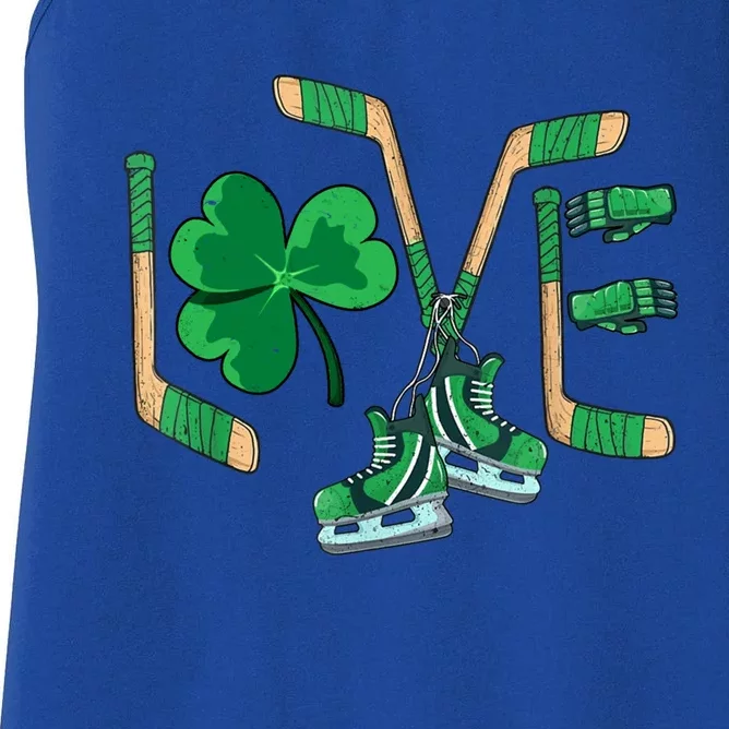 Love Shamrock Ice Hockey Lovers Happy St Patrick's Day Gift Women's Racerback Tank