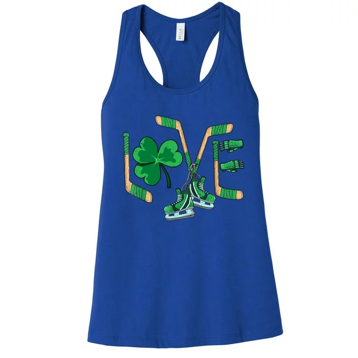 Love Shamrock Ice Hockey Lovers Happy St Patrick's Day Gift Women's Racerback Tank