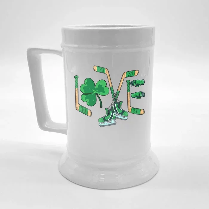 Love Shamrock Ice Hockey Lovers Happy St Patrick's Day Gift Front & Back Beer Stein