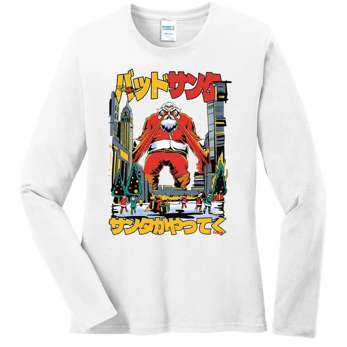 Laser Santa Is Coming To Y'all Anime Kaiju Christmas Time Ladies Long Sleeve Shirt