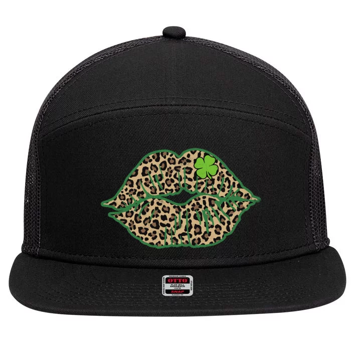 Lips Sexy Irish Leopard Print Shamrock Green St Patricks Day 7 Panel Mesh Trucker Snapback Hat