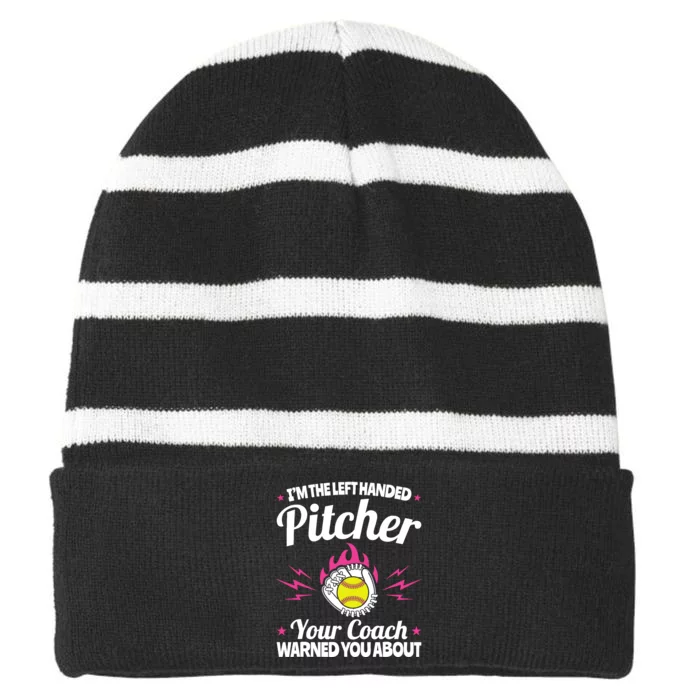 Lefty Southpaw IM The Left Handed Softball Pitcher Striped Beanie with Solid Band