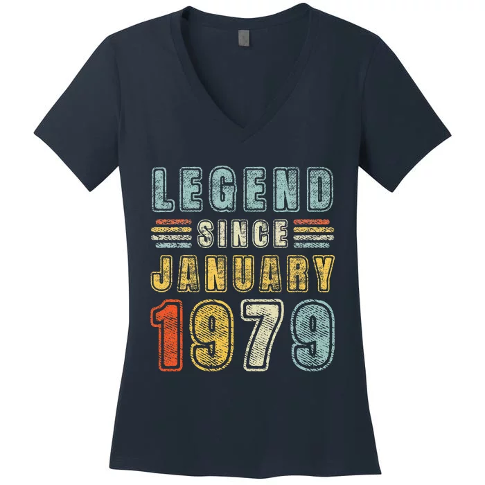 Legend Since January 1979 44 Years Old Vintage 44th Birthday Women's V-Neck T-Shirt