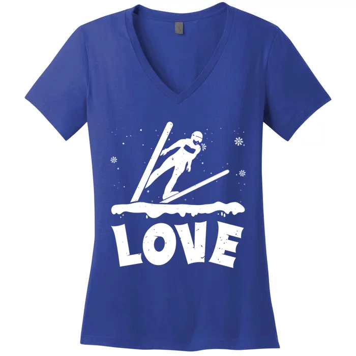 Love Ski Jumping Winter Sports Enthusiast Ski Ramp Lover Gift Women's V-Neck T-Shirt