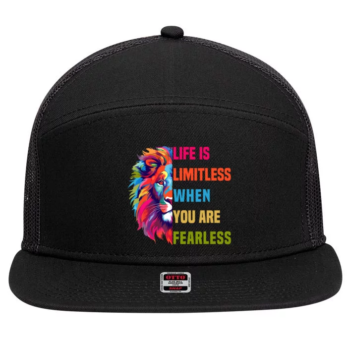 Leo Season Lion Motivational Inspirational Life Is Limitless Fearless 7 Panel Mesh Trucker Snapback Hat