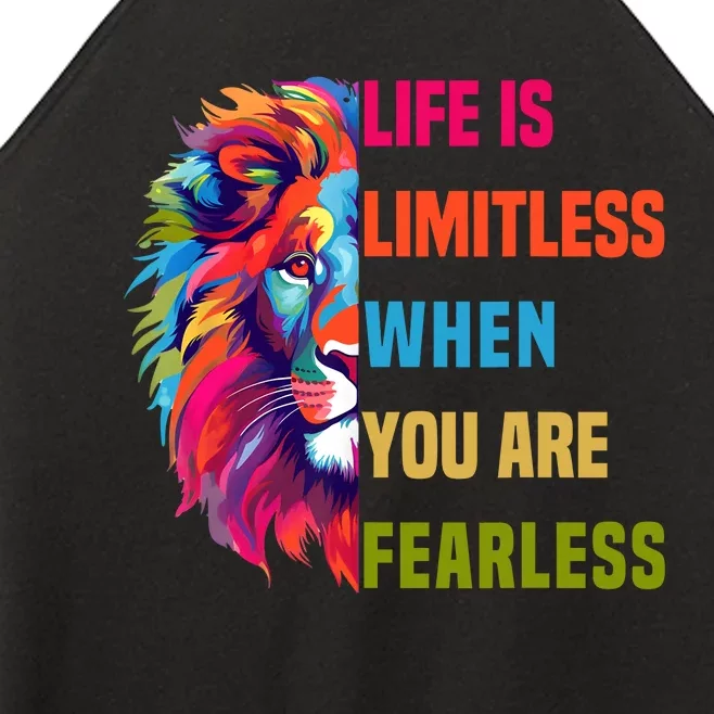 Leo Season Lion Motivational Inspirational Life Is Limitless Fearless Women’s Perfect Tri Rocker Tank