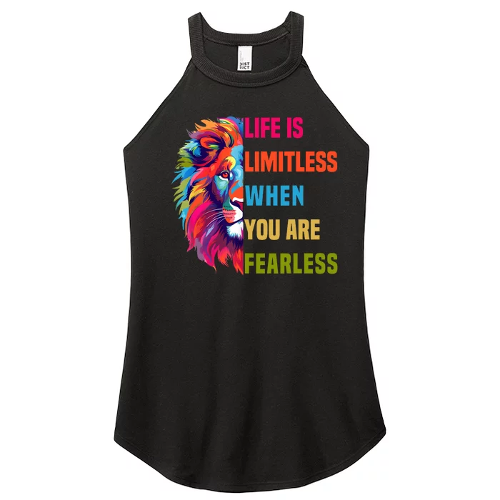 Leo Season Lion Motivational Inspirational Life Is Limitless Fearless Women’s Perfect Tri Rocker Tank