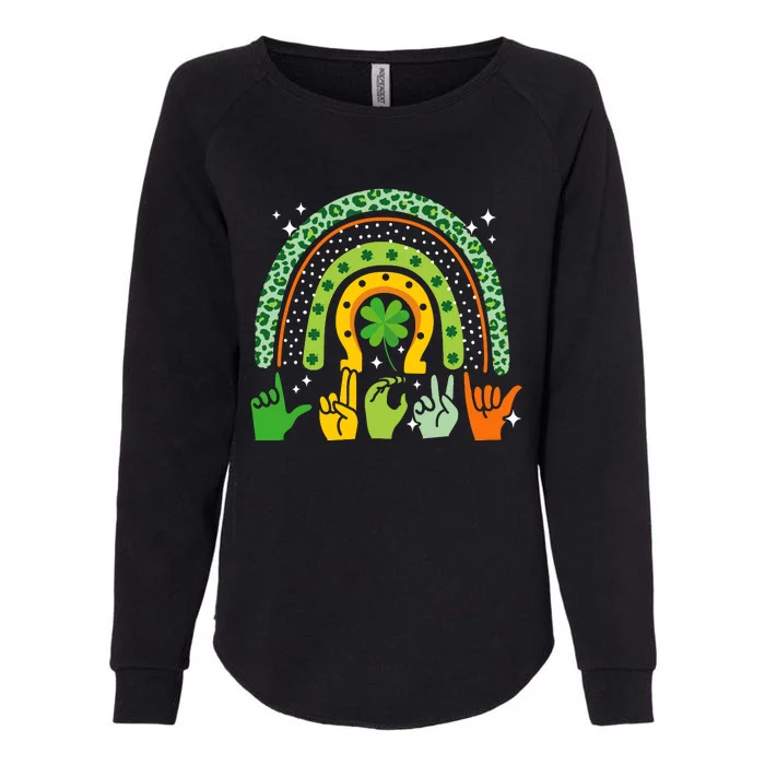 Lucky Sign Language Deaf St PatrickS Day Irish Asl Rainbow Womens California Wash Sweatshirt