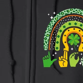 Lucky Sign Language Deaf St PatrickS Day Irish Asl Rainbow Full Zip Hoodie