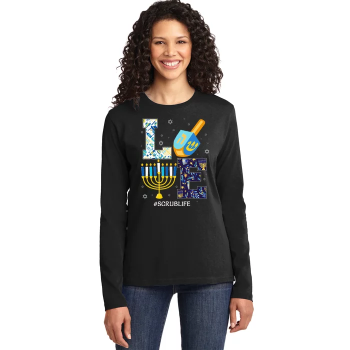 Love Scrub Life Chanukah Jewish Hanukkah Ladies Long Sleeve Shirt