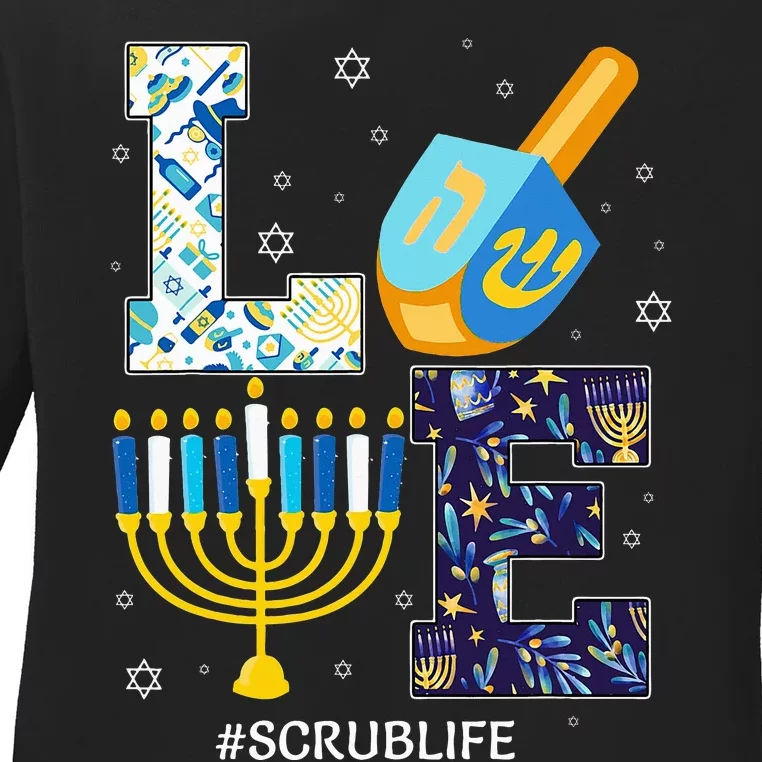 Love Scrub Life Chanukah Jewish Hanukkah Ladies Long Sleeve Shirt