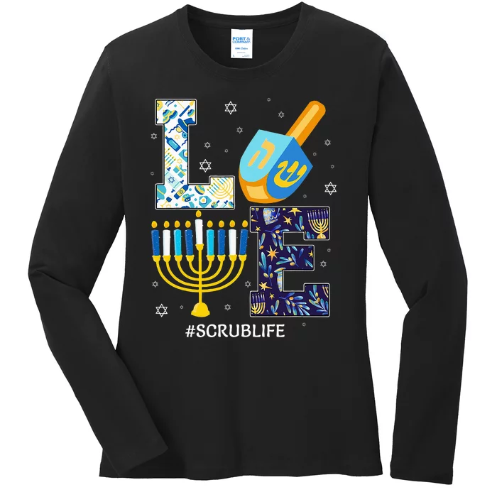 Love Scrub Life Chanukah Jewish Hanukkah Ladies Long Sleeve Shirt