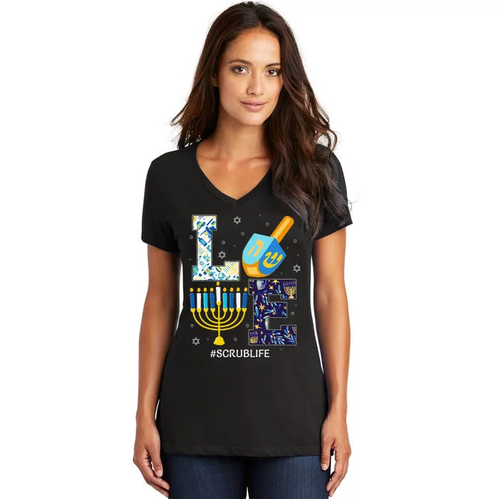 Love Scrub Life Chanukah Jewish Hanukkah Women's V-Neck T-Shirt