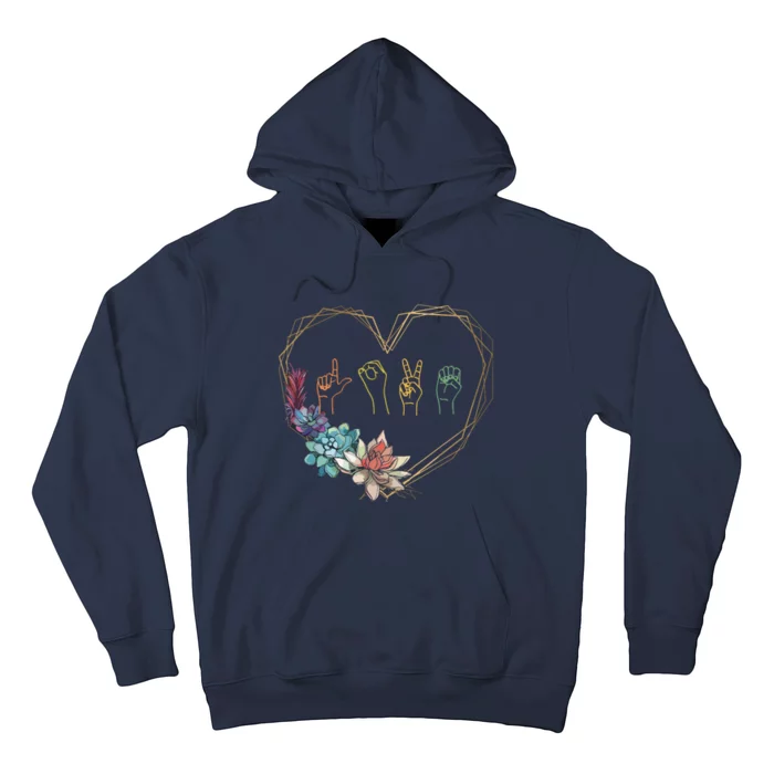 Love Sign Language Floral Heart ASL Valentines Day Gift Hoodie