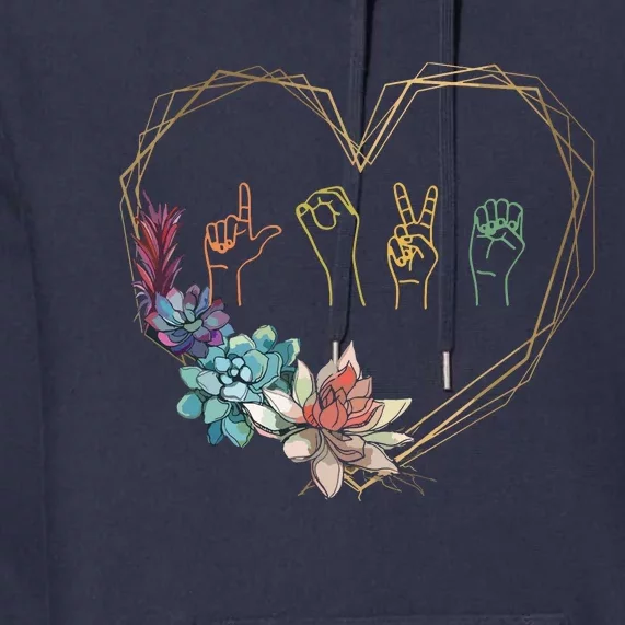 Love Sign Language Floral Heart ASL Valentines Day Gift Premium Hoodie