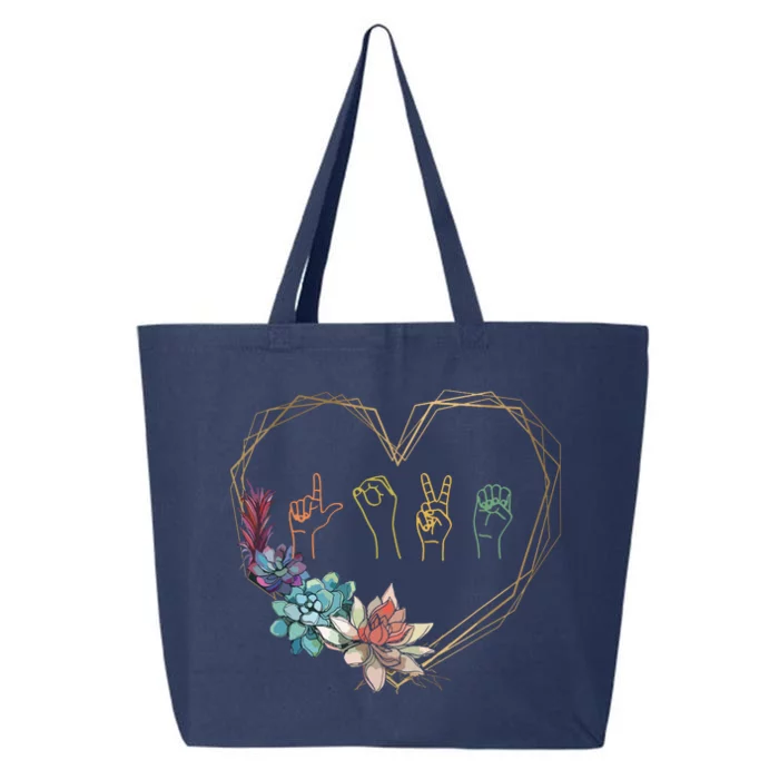 Love Sign Language Floral Heart ASL Valentines Day Gift 25L Jumbo Tote