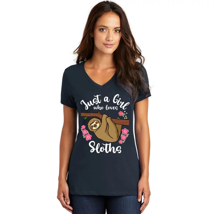 Loves Sloths Women's V-Neck T-Shirt