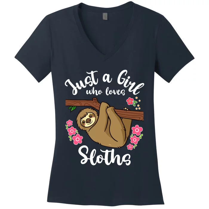 Loves Sloths Women's V-Neck T-Shirt