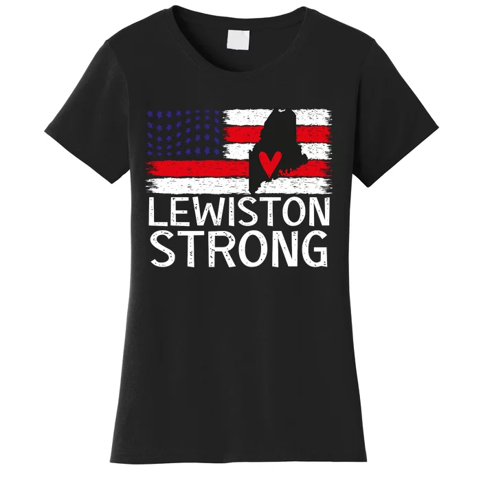 Lewiston Strong Lewiston Map American Flag Women's T-Shirt