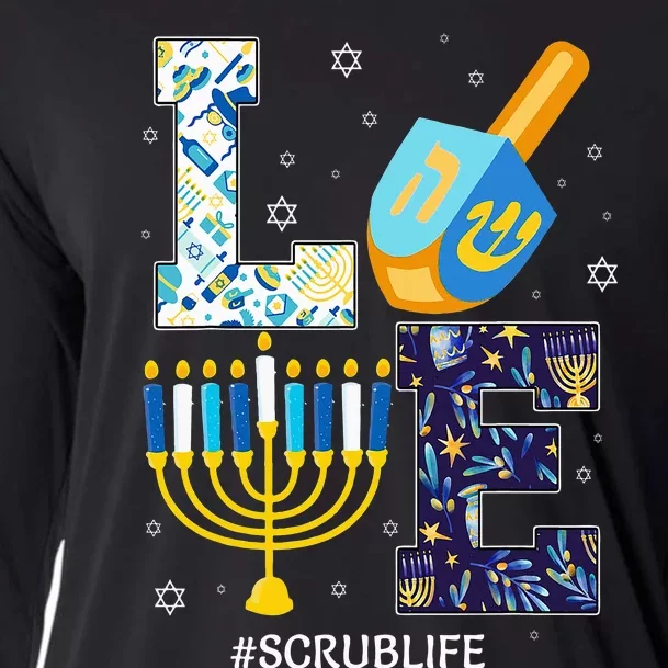 Love Scrub Life Chanukah Jewish Hanukkah Pajama Cooling Performance Long Sleeve Crew