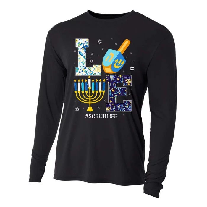 Love Scrub Life Chanukah Jewish Hanukkah Pajama Cooling Performance Long Sleeve Crew