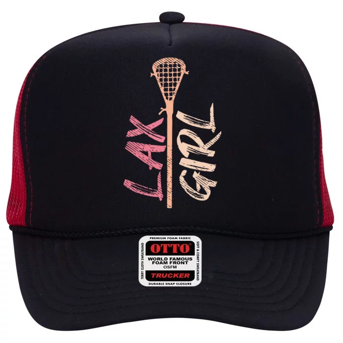 Lacrosse Stick Lax Player Mom Goalie Wife Women Gift High Crown Mesh Trucker Hat