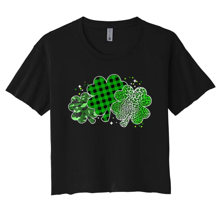 Leopard Shamrock Lucky Charm Irish St Patricks Day Women's Crop Top Tee