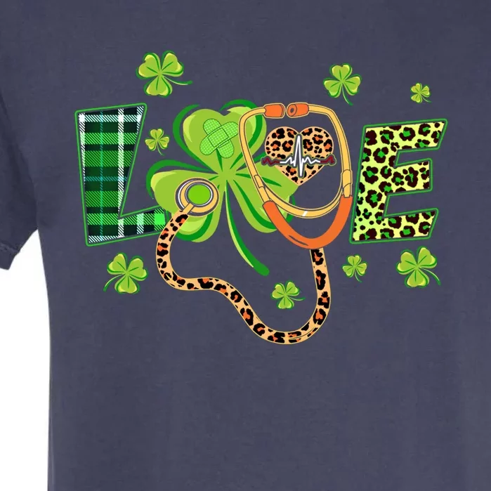 Love Stethoscope Leopard Nurse St Patricks Day Shamrock Gift Garment-Dyed Heavyweight T-Shirt