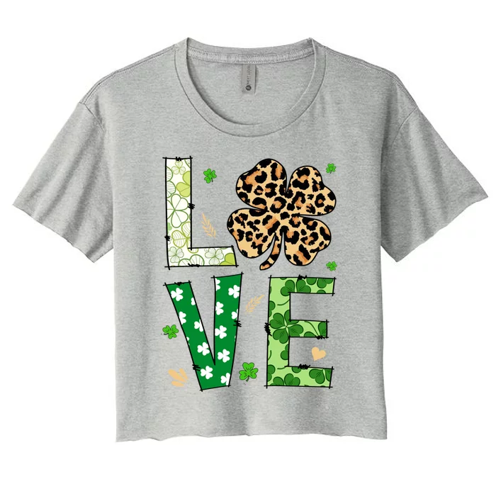 Love Shamrock Leopard Happy St Patrick's Day Funny Gift Women's Crop Top Tee