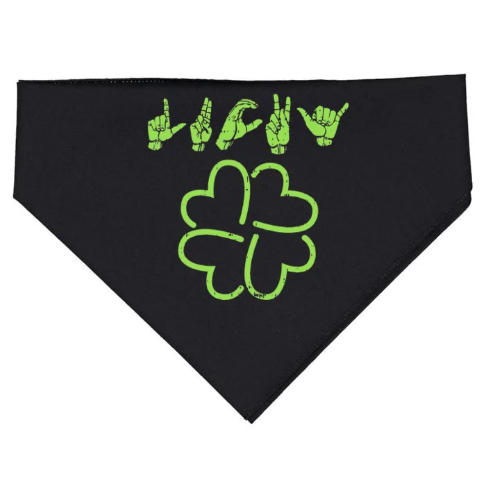 Lucky Sign Language Deaf St Patricks Day Irish ASL Tee USA-Made Doggie Bandana