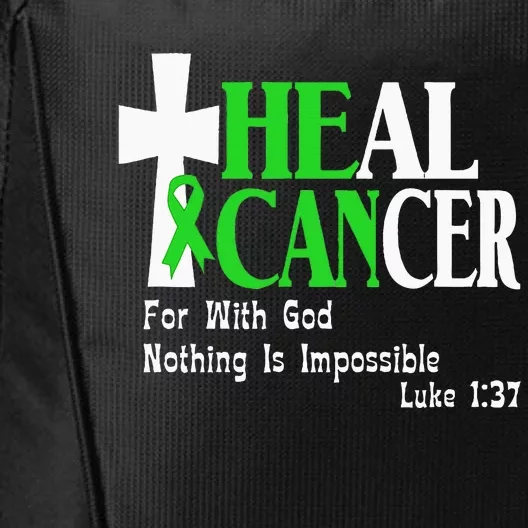 Lymphoma Survivors Lime Green Ribbon He Can Heal Cancer City Backpack