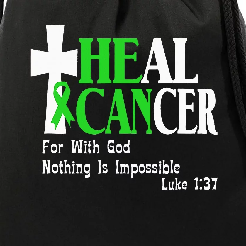 Lymphoma Survivors Lime Green Ribbon He Can Heal Cancer Drawstring Bag