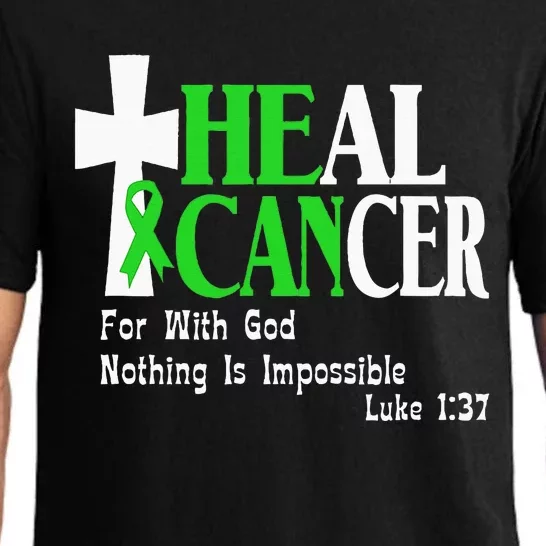 Lymphoma Survivors Lime Green Ribbon He Can Heal Cancer Pajama Set