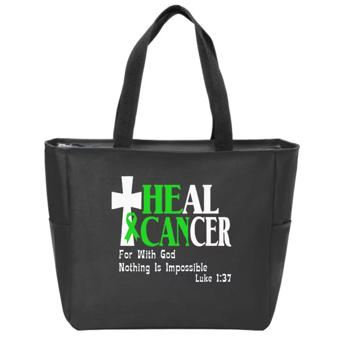 Lymphoma Survivors Lime Green Ribbon He Can Heal Cancer Zip Tote Bag